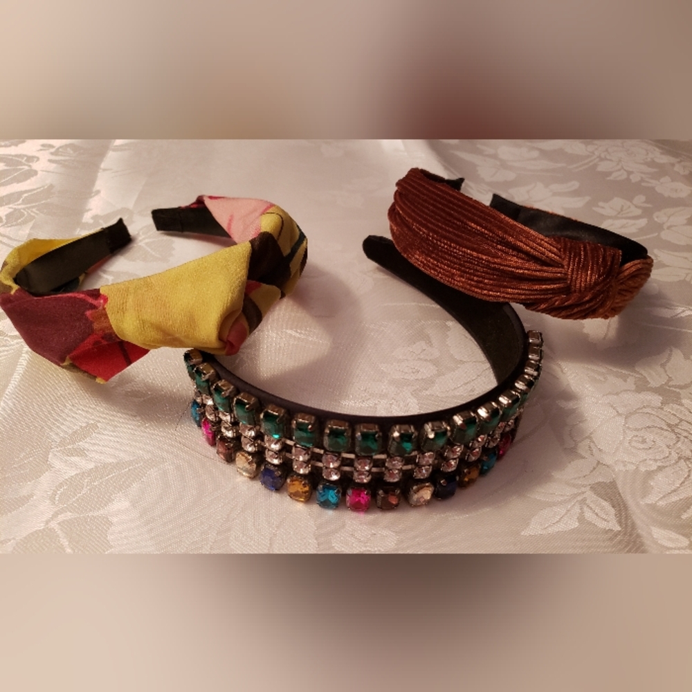 Women's Headbands, Lot of 3, Bling, Stone n Rhinestone, Multi-Yellow Color NWOT,